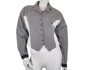 Wrangler Silver Lake SZ M Vintage Black White Striped Cropped Jacket Uneven Hem